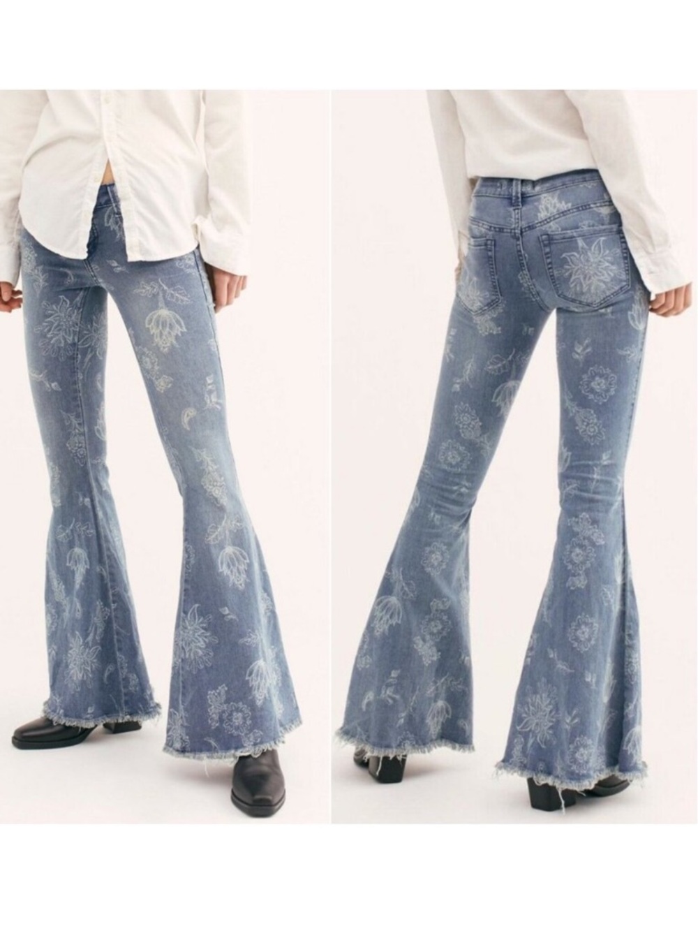 Free People Printed Floral Super Flare Jeans NWT 25